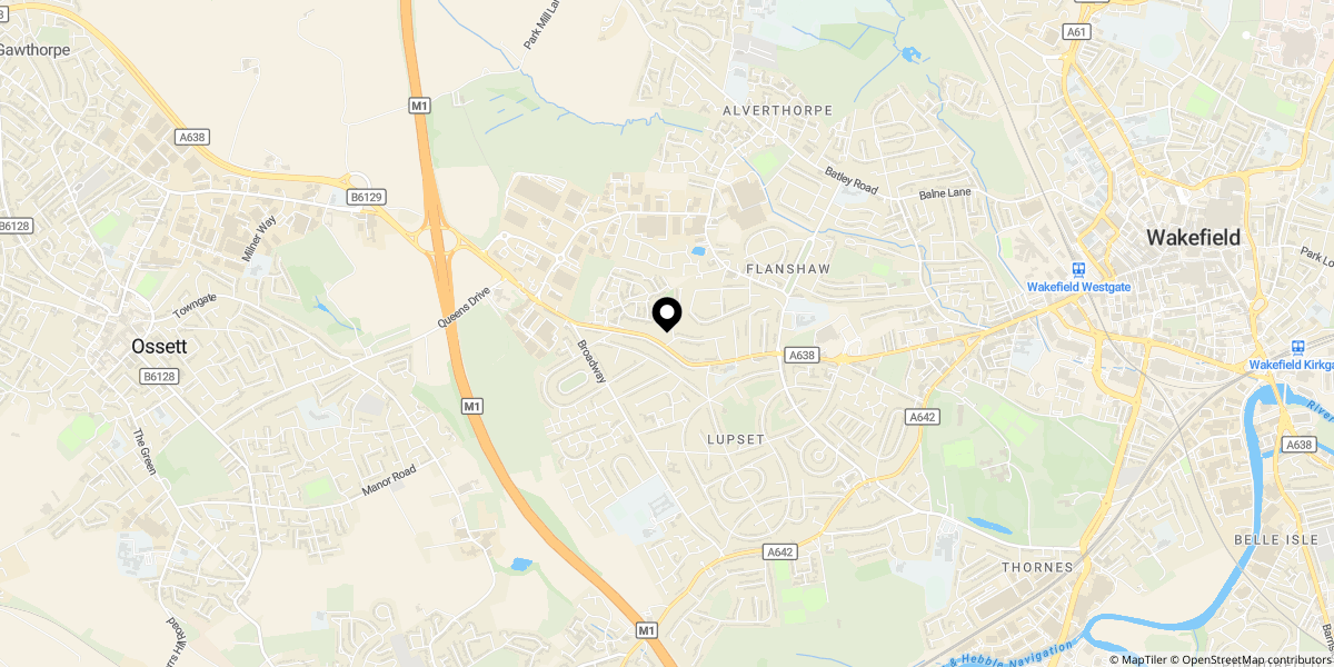 Approximate location of Woodland Road, Wakefield, WF2